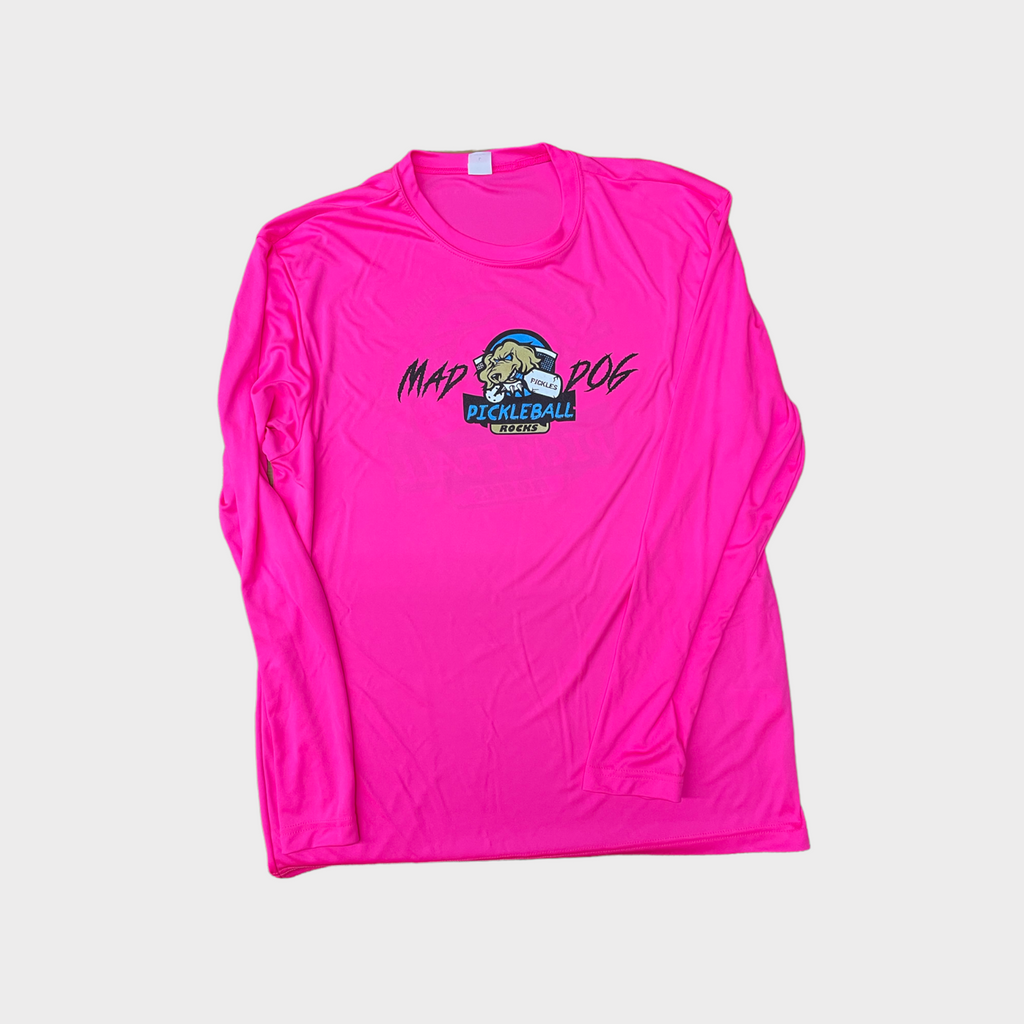 Mad Dog The Legend of Pickles Lives On Mens Pink LS Pickleball