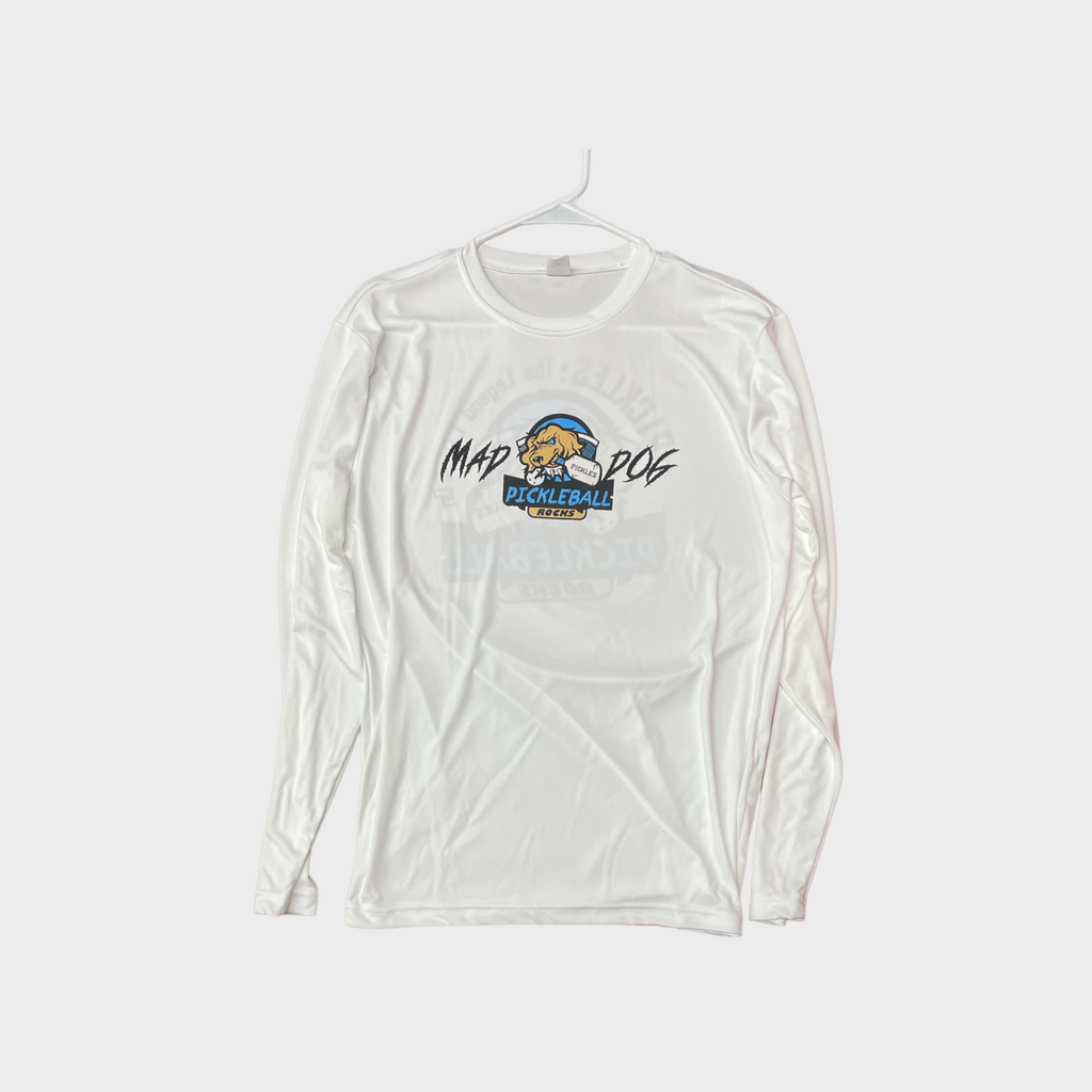 Pickleball Rocks Long Sleeve Dri Fit Tshirt - Youth White