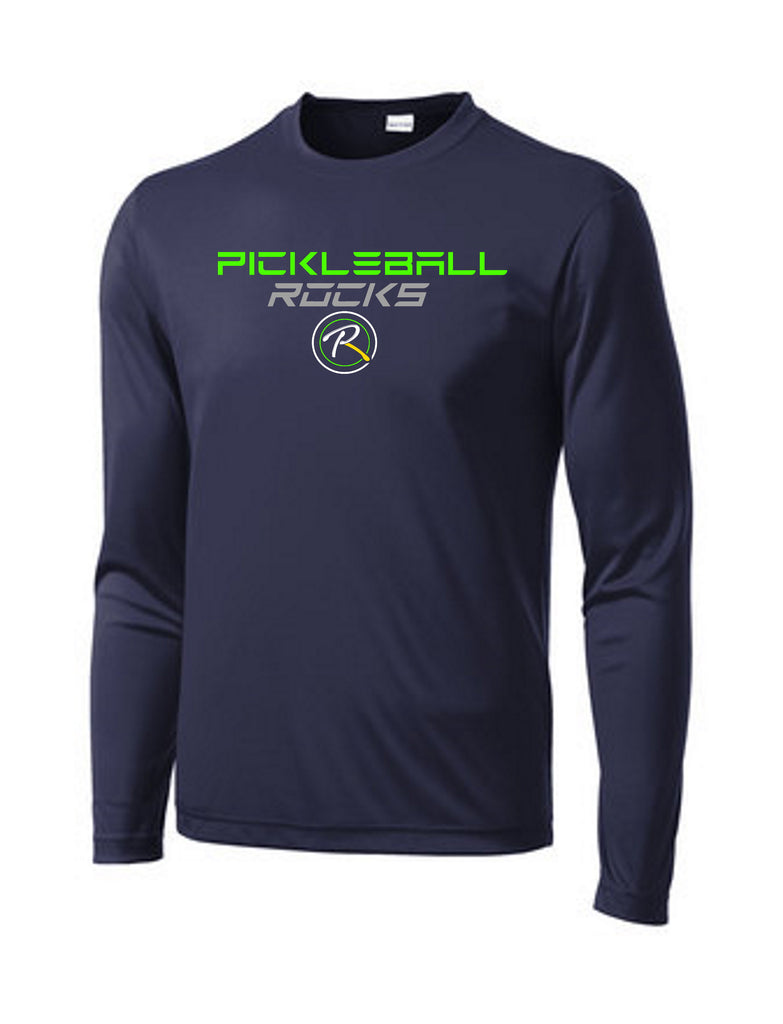 Pickleball Rocks Long Sleeve Dri Fit Tshirt - Youth White