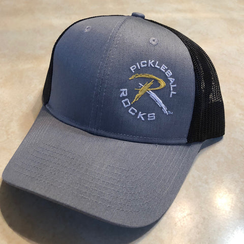 Pickleball Rocks Low Profile Truckers Heather Grey and Black