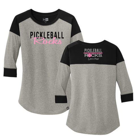 New Era Pickleball Rocks Ladies 3/4 Sleeve Shirt - Two Tone Grey