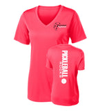 Ladies Hot Coral Pickleball Rocks V-Neck Short Sleeve
