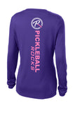 Pickleball Rocks Dri Fit Purple Long Sleeve Shirt V-Neck with Small Front Logo