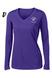 Pickleball Rocks Dri Fit Purple Long Sleeve Shirt V-Neck with Small Front Logo