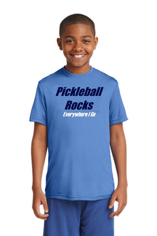Pickleball Rocks Everywhere I Go Dri Fit Tshirt - Youth Carolina Blue