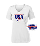 Pickleball Rocks USA Women's White Dri Fit Short Sleeve Shirt
