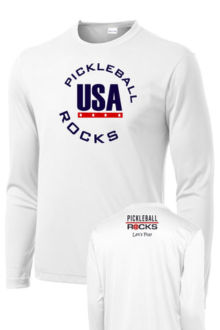 Pickleball Rocks Long Sleeve Dri Fit Tshirt - Youth White