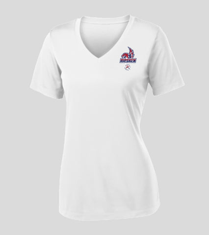 RipSken Dri Fit Tshirt - Ladies VNeck Left Chest Logo - White – Pickleball  Shopping From The Pickleball Rocks Team