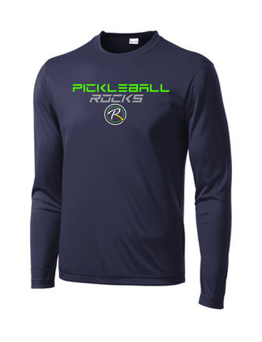 SPECIAL: Navy "TESLA" Style Pickleball Rocks Logo Long Sleeve Shirt